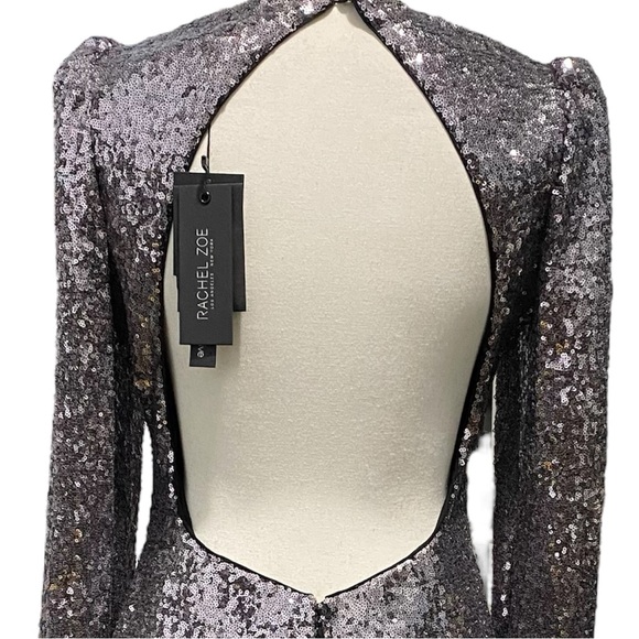Rachel Zoe Long Sleeve Charcoal Sequin Mini Dress Size 8 - Picture 9 of 11